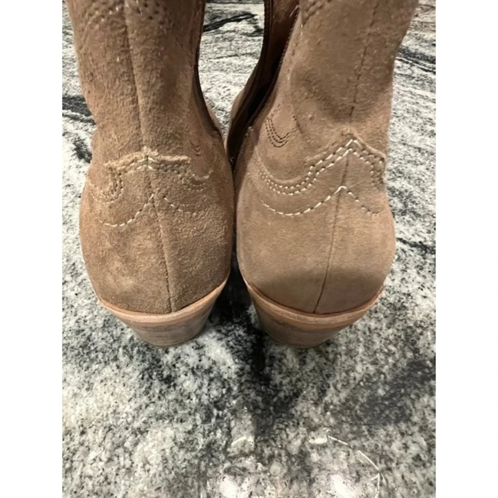 Dolce Vita Ankle Boots Womens Taupe Suede Good Western Pointed Toe Zipper